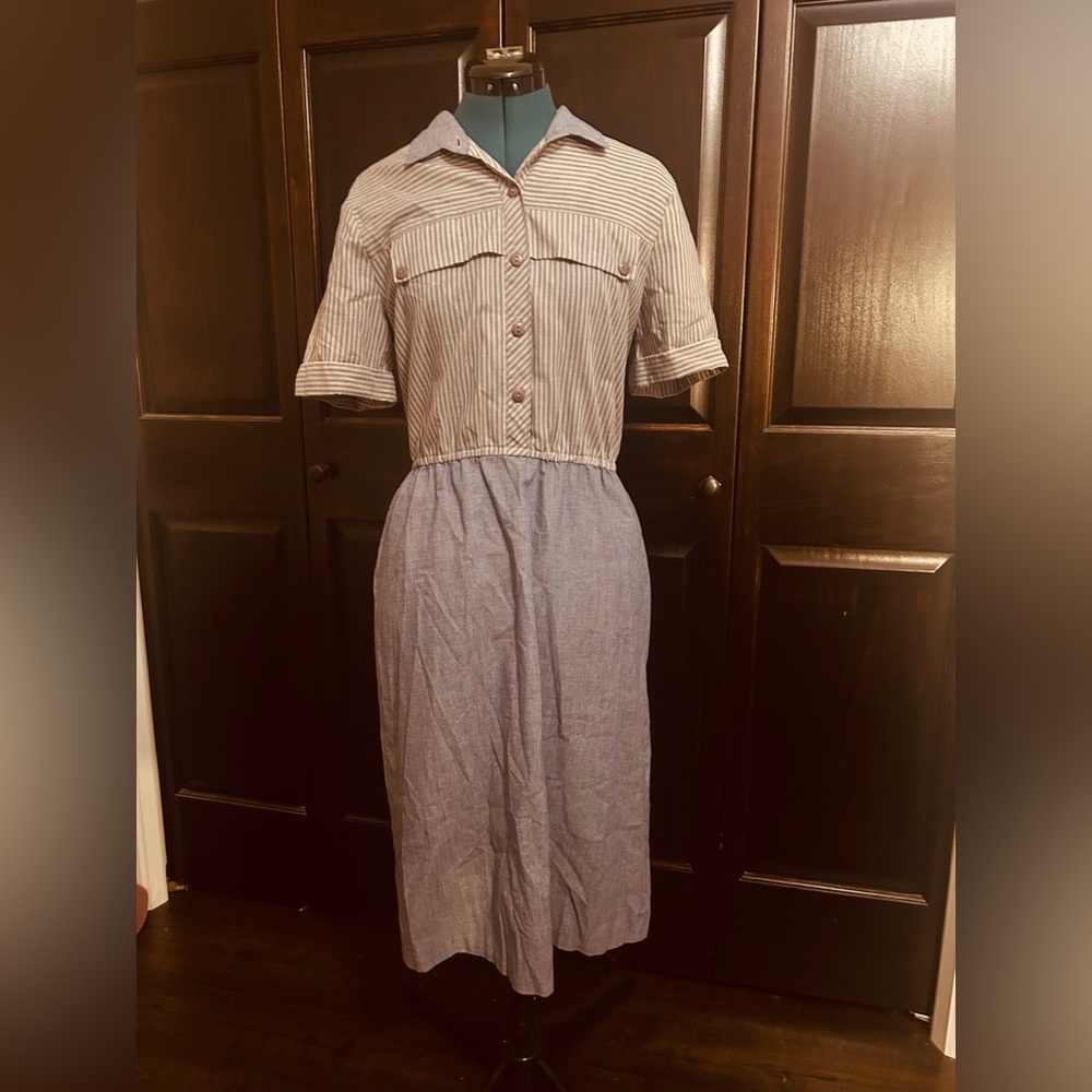 Vintage 80s Striped Button-Up Midi Dress